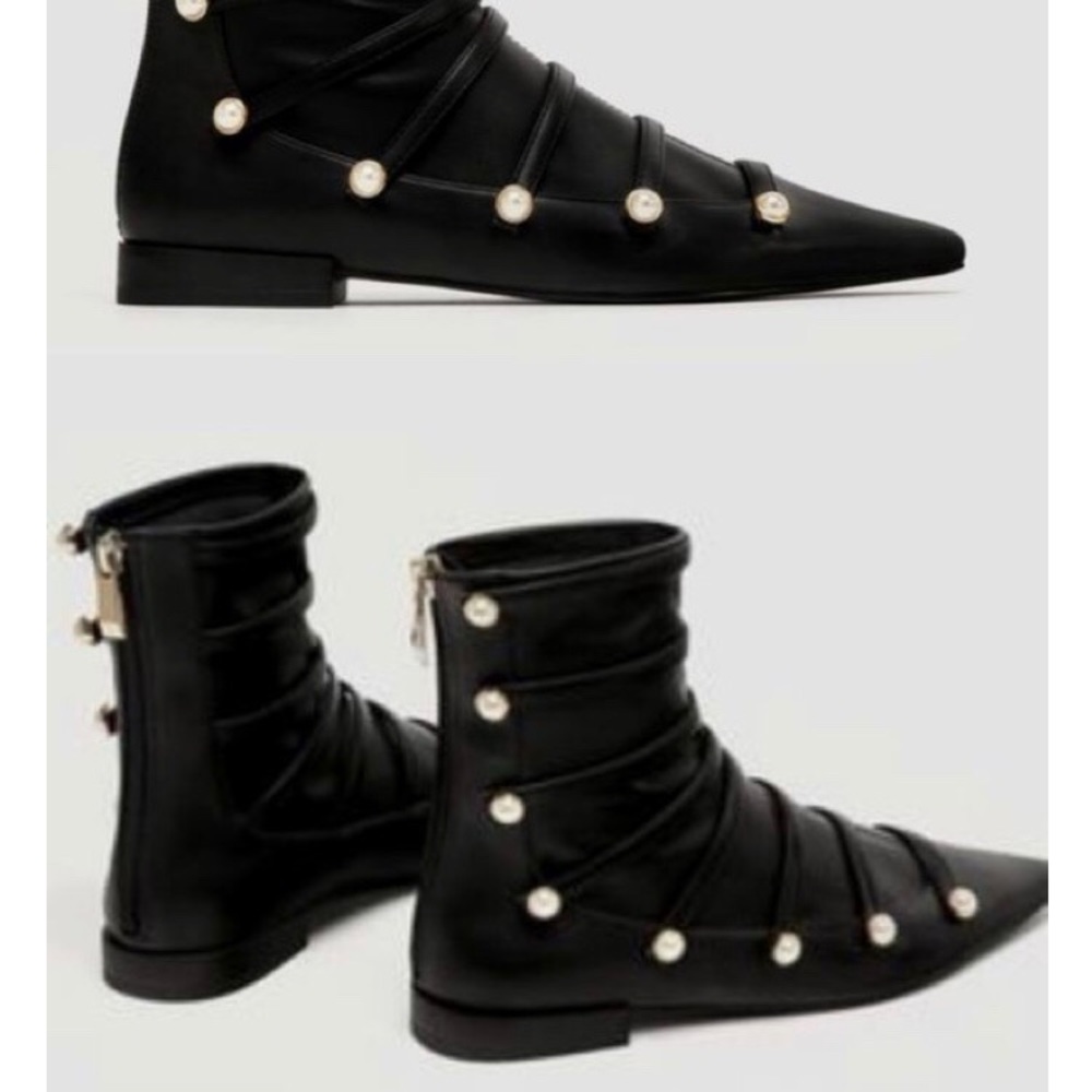 Zara Black ankle with faux pearl boots/booties